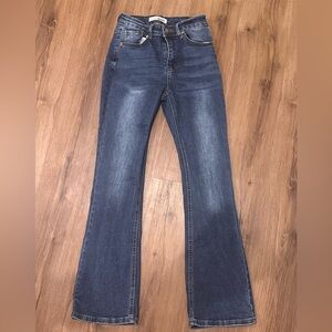 Blue Flare Wide Leg Jeans with High-Rise Waist
